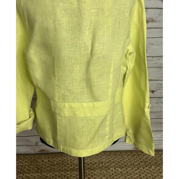 Chico's green linen mandarin collar long sleeve peplum jacket Size 0.5/Small/6 - Picture 9 of 10